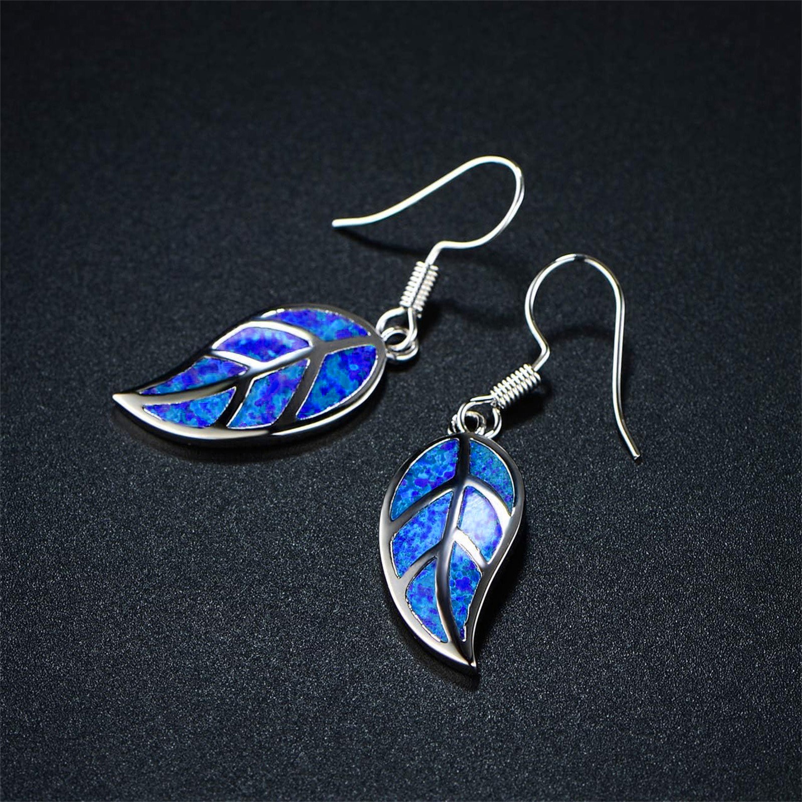 AiYqZypa Clearance Leaf Necklace Blue Leaf Pendant Leaf Dangle Earrings 925 Sterling Silver Fishhook Created Opal Synthetic Gemstone Earrings Jewelry for Sensitive Ears